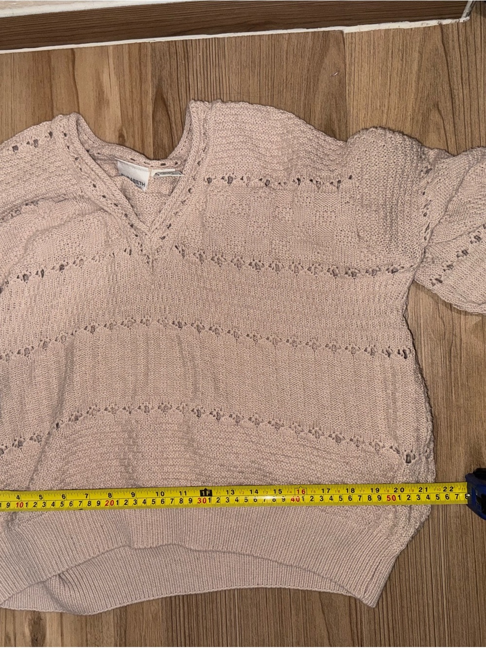 Light Pink V-Neck Openwork Knit Sweater